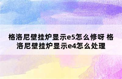 格洛尼壁挂炉显示e5怎么修呀 格洛尼壁挂炉显示e4怎么处理